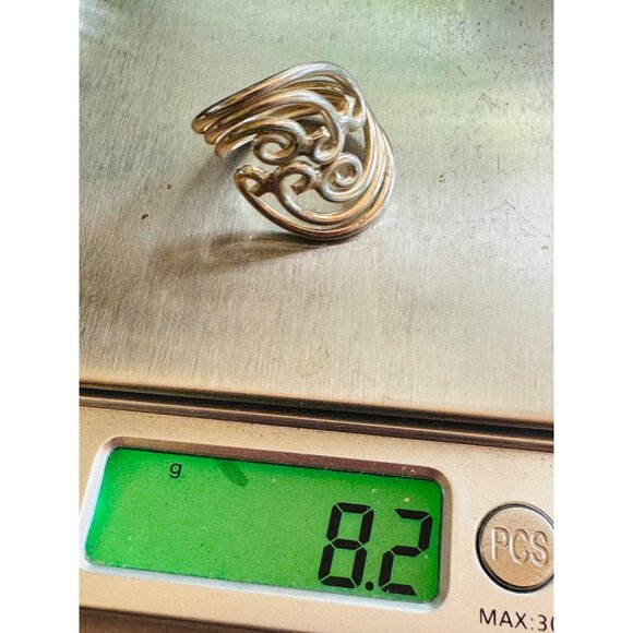 Estate Vintage 925 Sterling Silver Triple Swirl Statement Ring Size 7, 8.2g - Picture 10 of 10